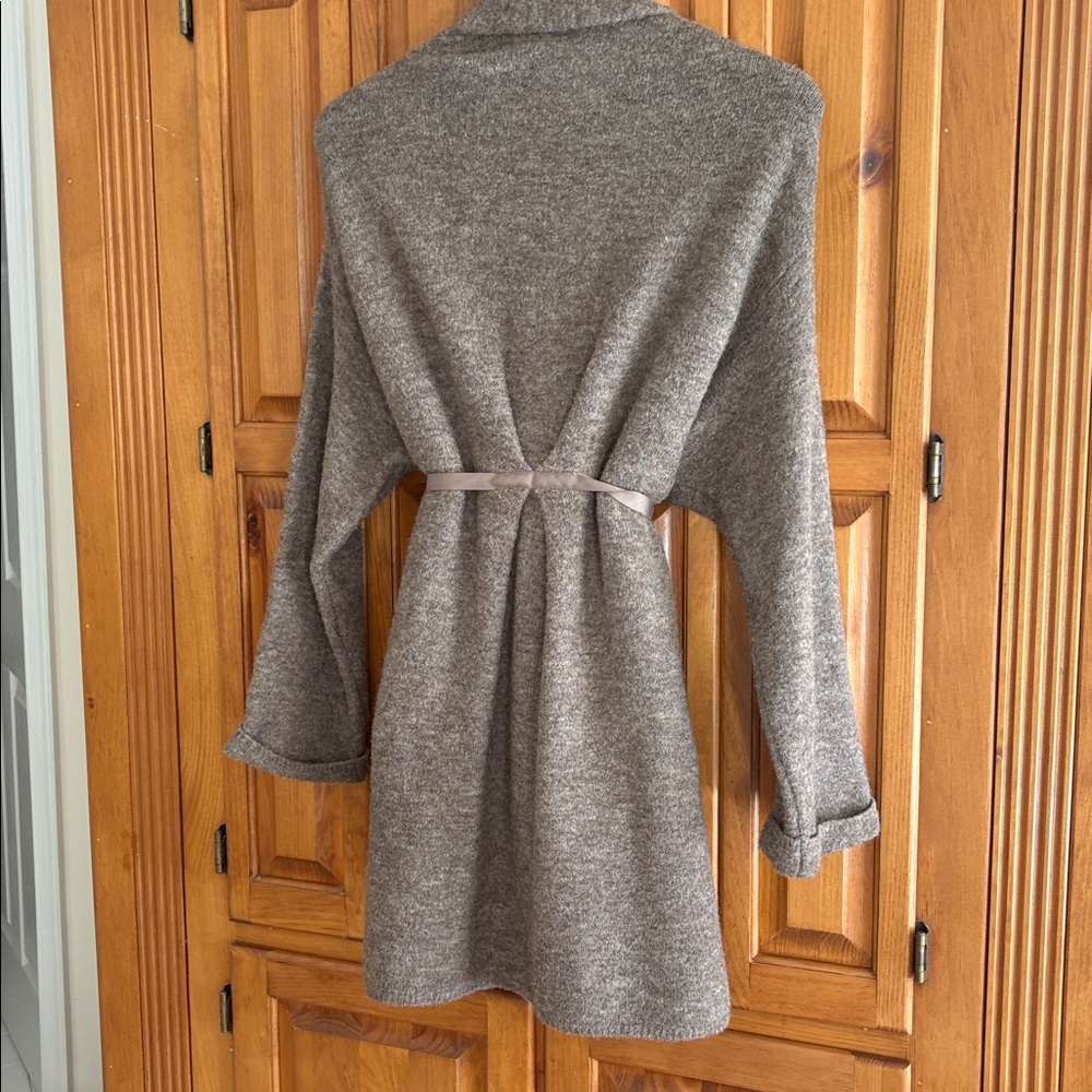 Anthropologie Moth cocoa brown Open Front Cardigan w/ attached grosgrain Belt - Picture 8 of 10